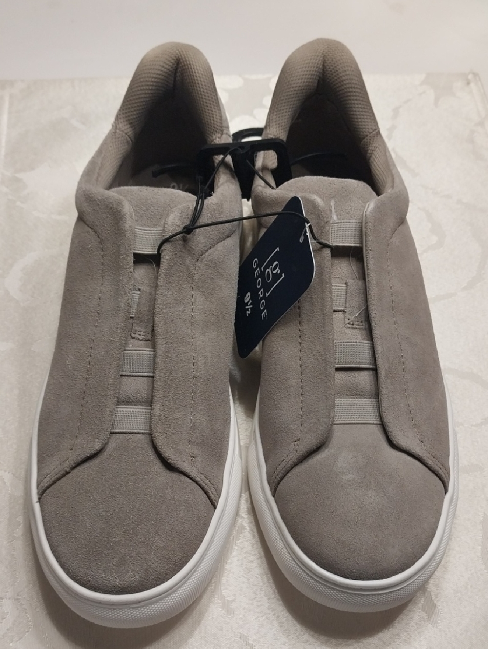 George NWT Leather Slip-on Gored Shoes Sneakers Size 9.5M Tan/Gray Easy On/Off